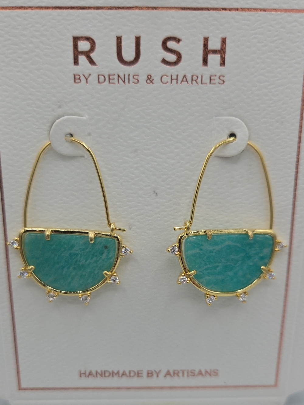 5 for $25! RUSH by Denis & Charles Gold Tone Hoop Earrings with Teal Stone